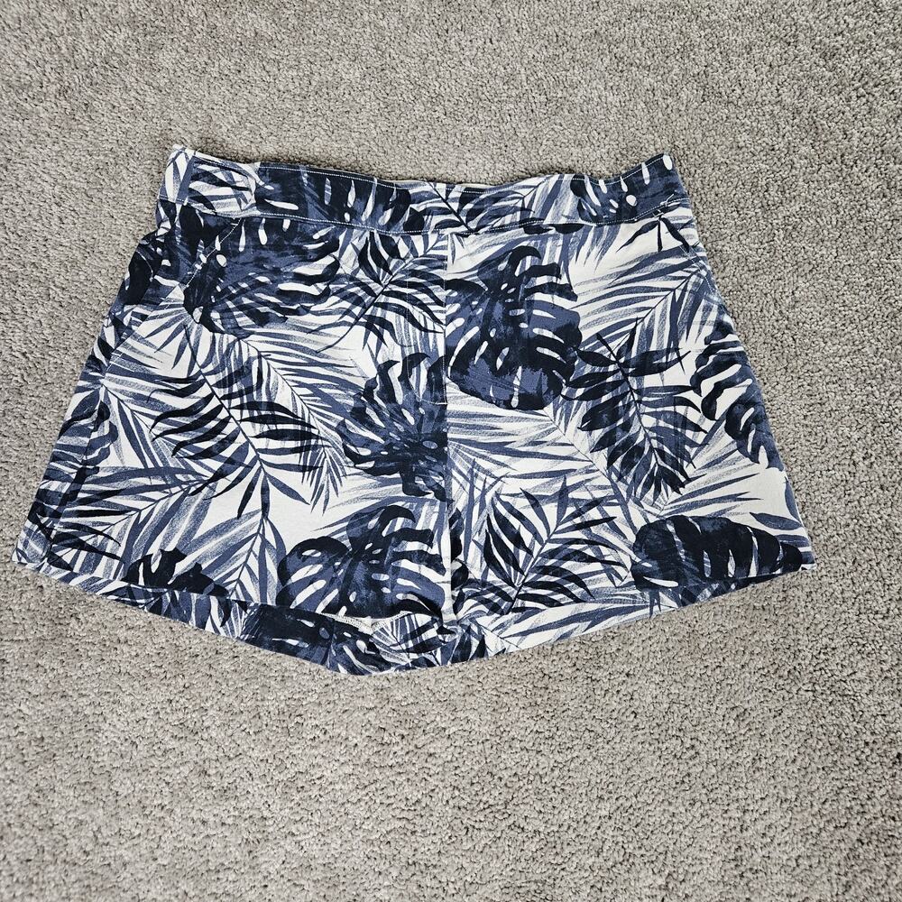 Spanx On The Go Shorts Women's Large Blue Floral Pull On Resortwear Beach